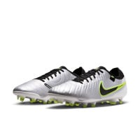 Nike Tiempo Legend 10 Pro Gazon Naturel Chaussures de Foot (FG) Argenté Noir Néon Jaune