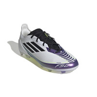 adidas F50 Messi Pro Gazon Naturel Chaussures de Foot (FG) Enfants Blanc Mauve Noir