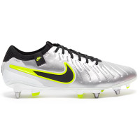 Nike Tiempo Legend 10 Elite Crampons Vissés Chaussures de Foot (SG) Pro Player Argenté Noir Néon Jaune