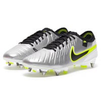 Nike Tiempo Legend 10 Elite Crampons Vissés Chaussures de Foot (SG) Pro Player Argenté Noir Néon Jaune