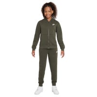 Survêtement polaire Nike Sportswear Club entièrement zippé à capuche pour enfants, vert foncé et blanc