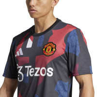 adidas Manchester United Pre-Match Maillot d'Entraînement 2024-2025 Noir Rouge Bleu Blanc