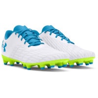 Under Armour Magnetico Select 3.0 Gazon Naturel Chaussures de Foot (FG) Blanc Bleu Vert