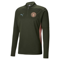 PUMA Manchester City Trainingspak 1/4-Zip 2024-2025 Olijfgroen Lichtblauw Roze