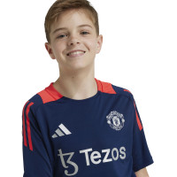 adidas Manchester United Trainingsshirt 2024-2025 Kids Donkerblauw Rood Zilver