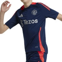 adidas Manchester United Trainingsshirt 2024-2025 Kids Donkerblauw Rood Zilver