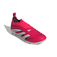 adidas Predator Elite Sans Lacets Gazon Naturel Chaussures de Foot (FG) Enfants Rouge Blanc Noir