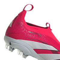 adidas Predator Elite Sans Lacets Gazon Naturel Chaussures de Foot (FG) Enfants Rouge Blanc Noir