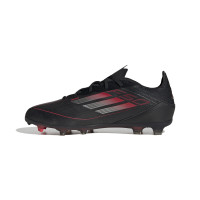 Chaussures de football adidas F50 Elite Gras (FG) pour enfants, noires, rouges, argentées