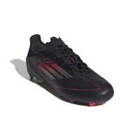 Chaussures de football adidas F50 Elite Gras (FG) pour enfants, noires, rouges, argentées