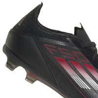 Chaussures de football adidas F50 Elite Gras (FG) pour enfants, noires, rouges, argentées