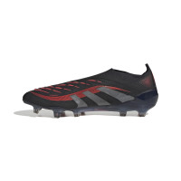 adidas Predator Elite Sans Lacets Gazon Naturel Chaussures de Foot (FG) Noir Gris Rouge