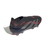 adidas Predator Elite Sans Lacets Gazon Naturel Chaussures de Foot (FG) Noir Gris Rouge